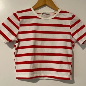 Zara Red Striped Softest Cotton Stretch Crop T Shirt M Madewell Topshop Urban